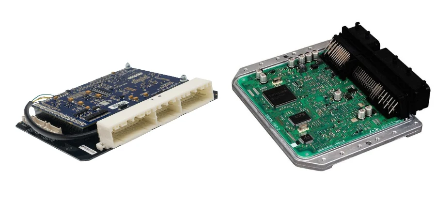 Automotive ECU circuit board on production line