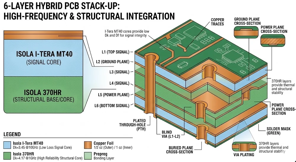 Hybrid Isola stack-up cross-section