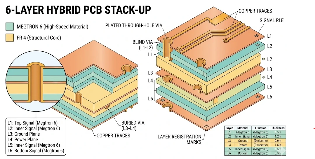 Megtron hybrid PCB cross-section