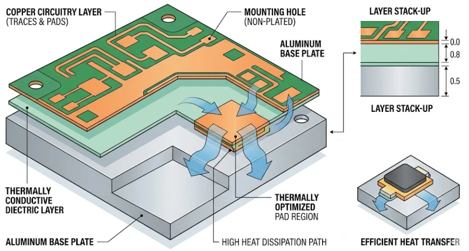 Metal core PCBs for LED thermal management and power electronics